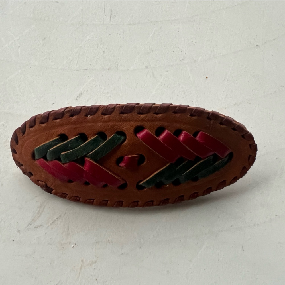Handcrafted Leather Hair Clip - Brown, Red, Green